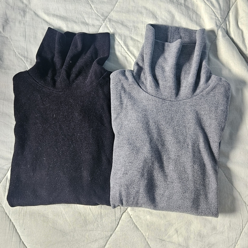 UNIQLO Set of 2 Heattech Turtleneck Long-Sleeve T-Shirt Grey Black XXS